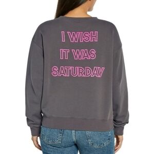 Wildfox Women's Graphic Crewneck Sweater Saturday Grey Pink Size Large